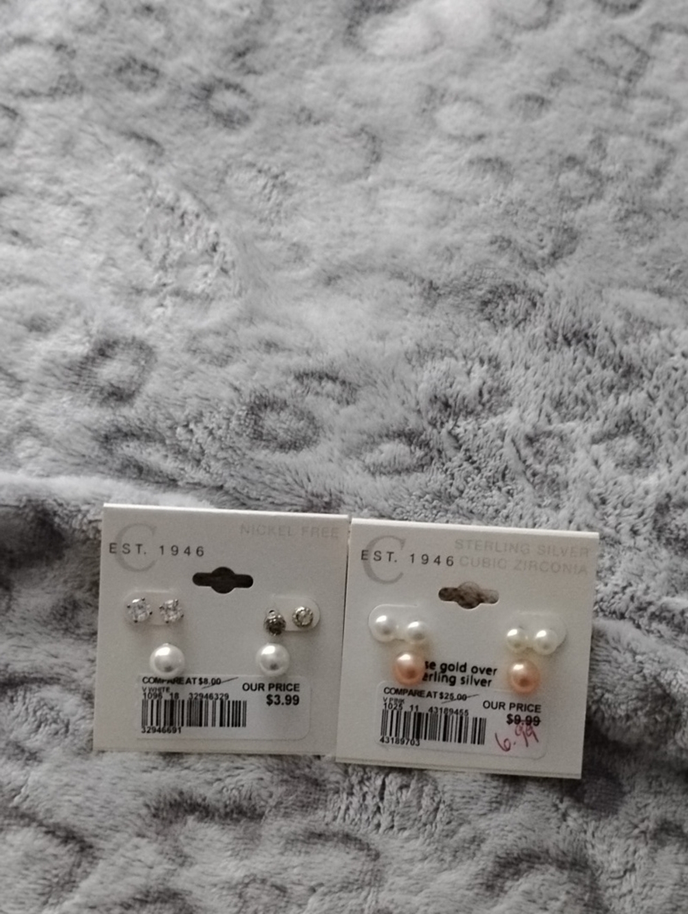 Cato Pearl and Crystal Stud Earring Duo in White and Rose